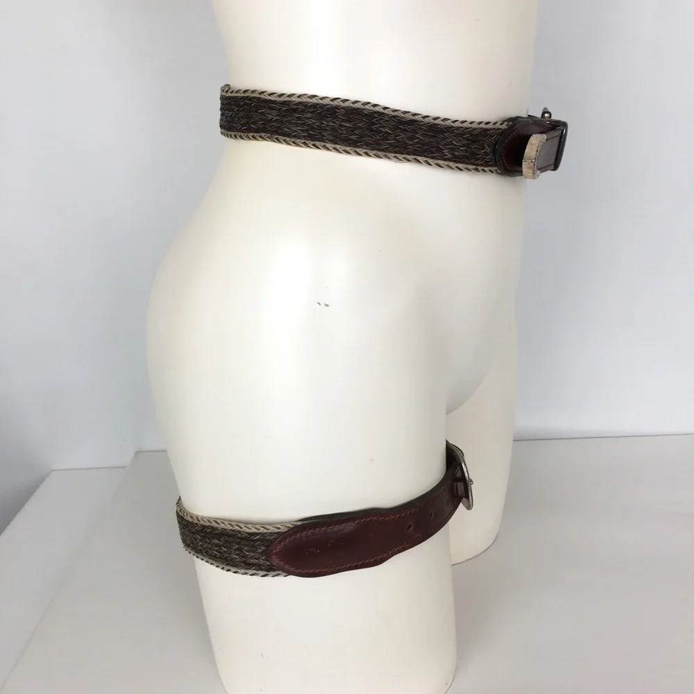 Western Leather & Horse Hair Belt Matching Leg Strap/Hat Band Rodeo Equestrian